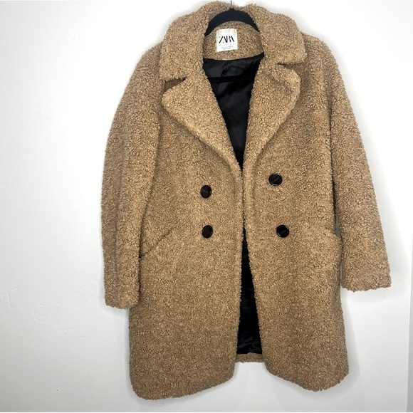 Zara Teddy Faux Sherling Mid-Length Jacket - Picture 1 of 6